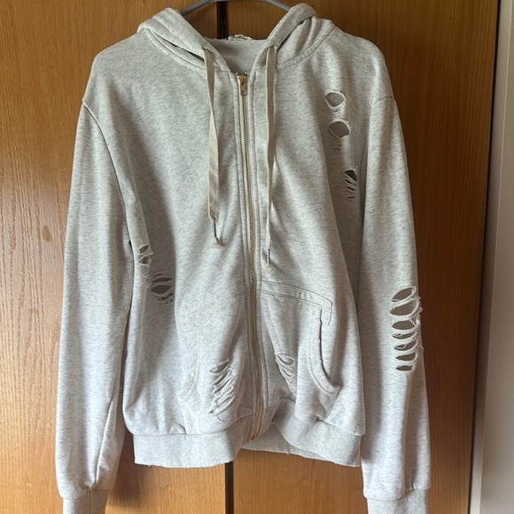 COPY - POL Distressed Gray Zip-Up Hoodie - Picture 1 of 2